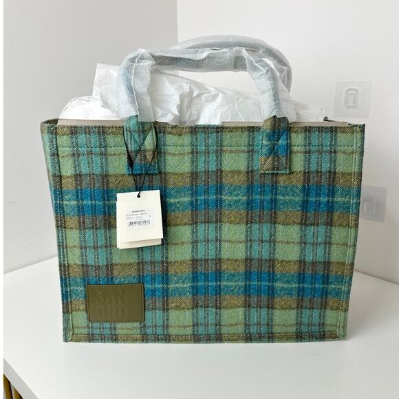 Sandro Kasbah Plaid Tote Bag Checked Brushed Virgin Wool Felt Large $370 NWT - Picture 7 of 14